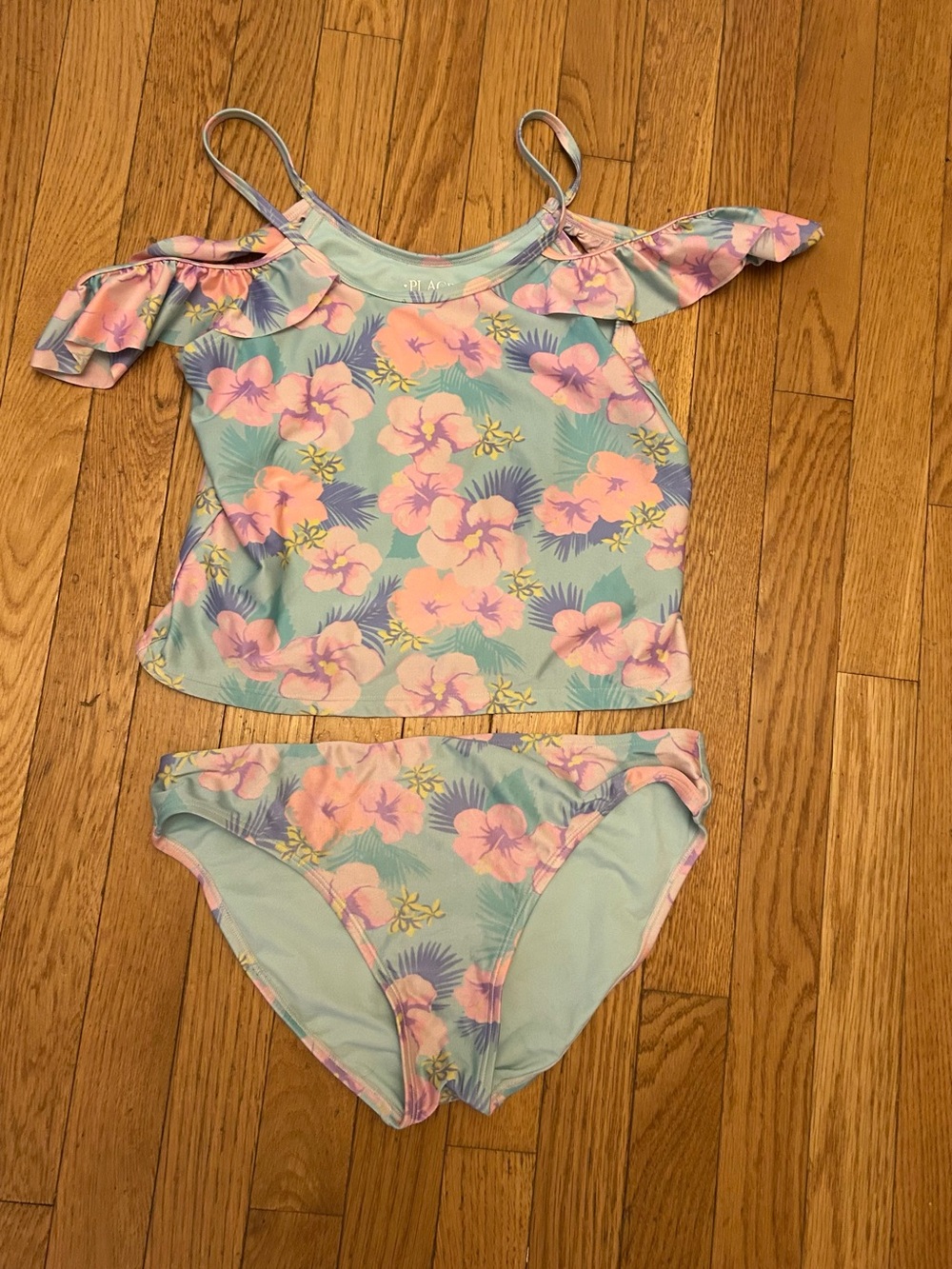 Girls Children’s Place Tropical Floral Flutter Sleeve Tankini Swimsuit Size XXL
